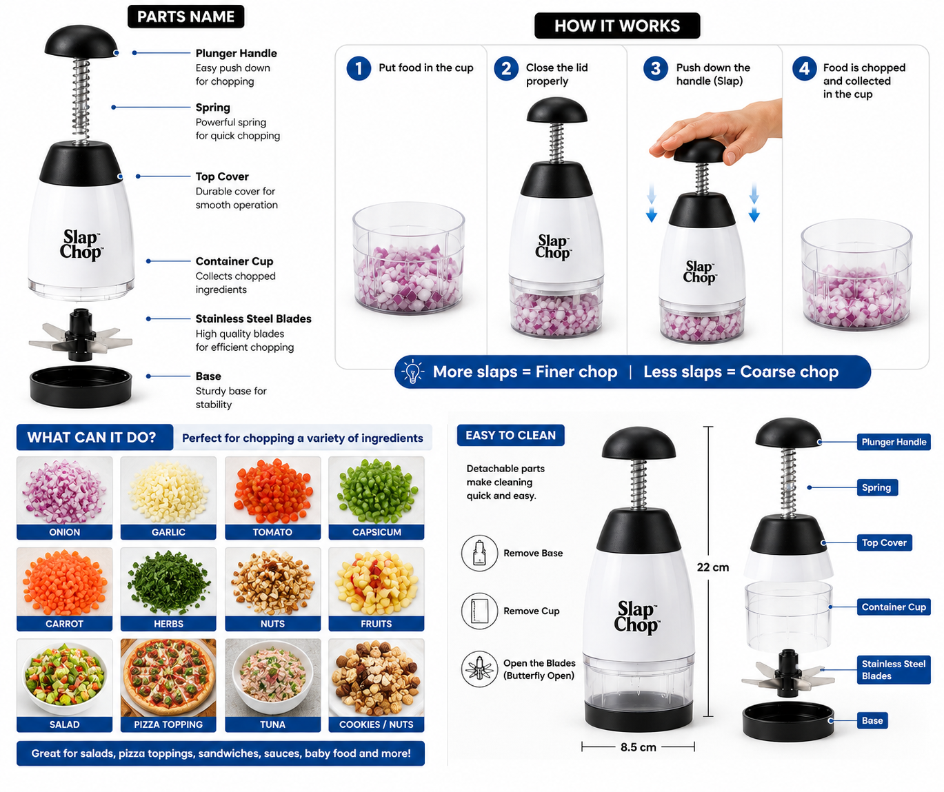Vegetable & Dry fruit Chopper with Stainless Steel Blade | Quick Hand Press Chopper